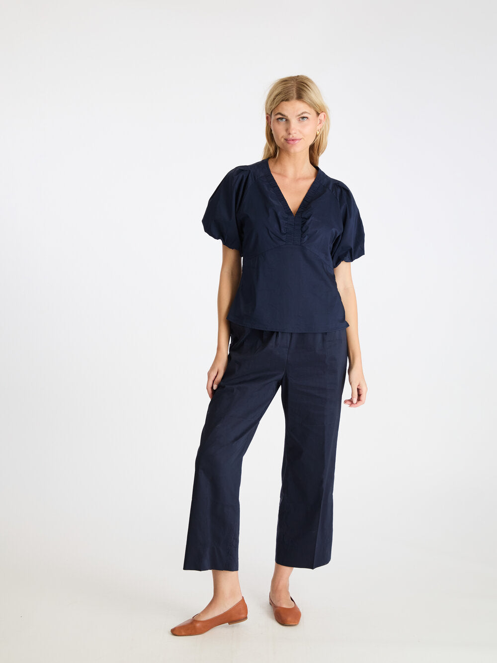 Irina Poplin bluse - Navy